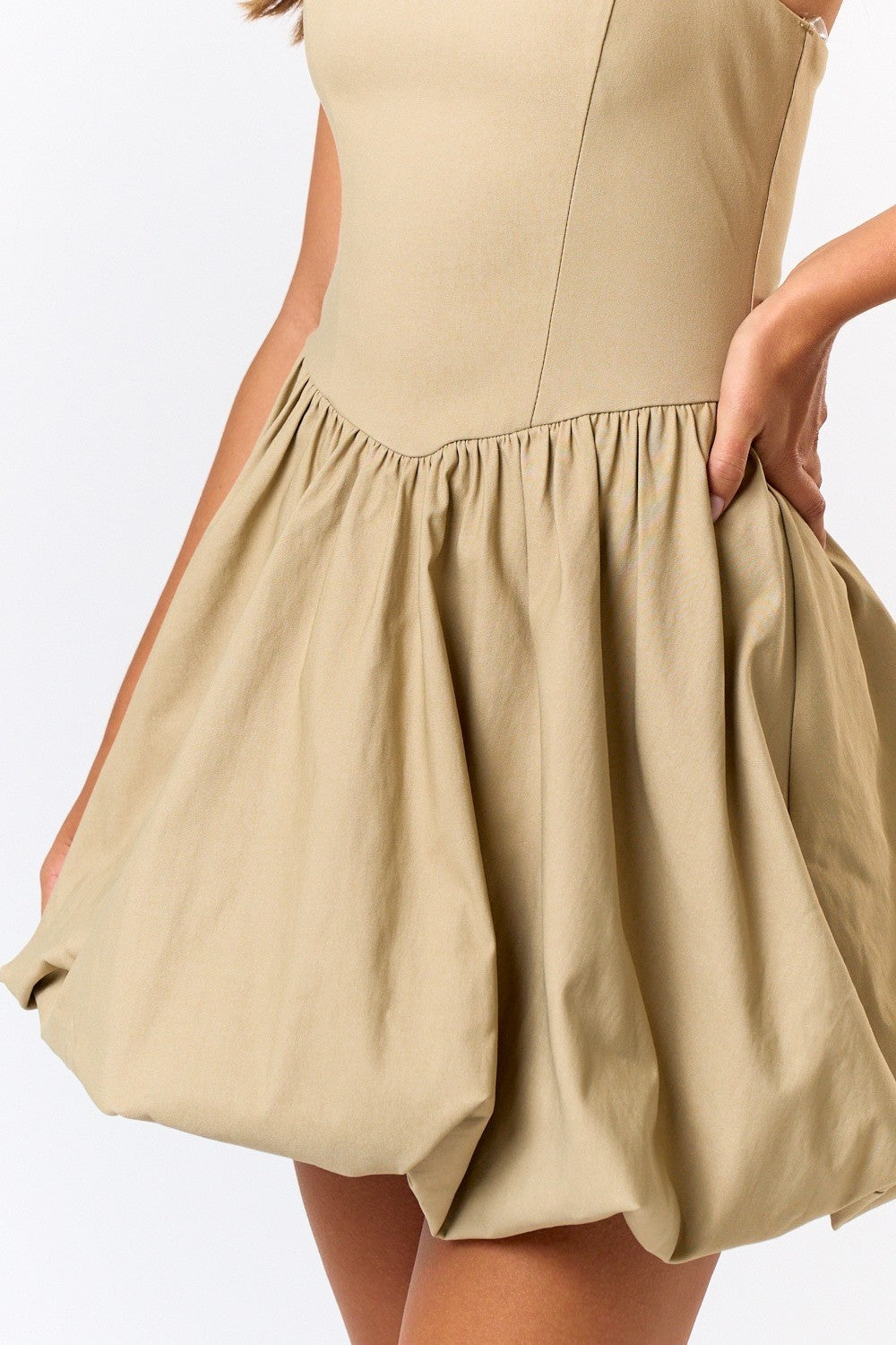 Elegant Halter Taupe Bubble Flare Corset Mini Dress