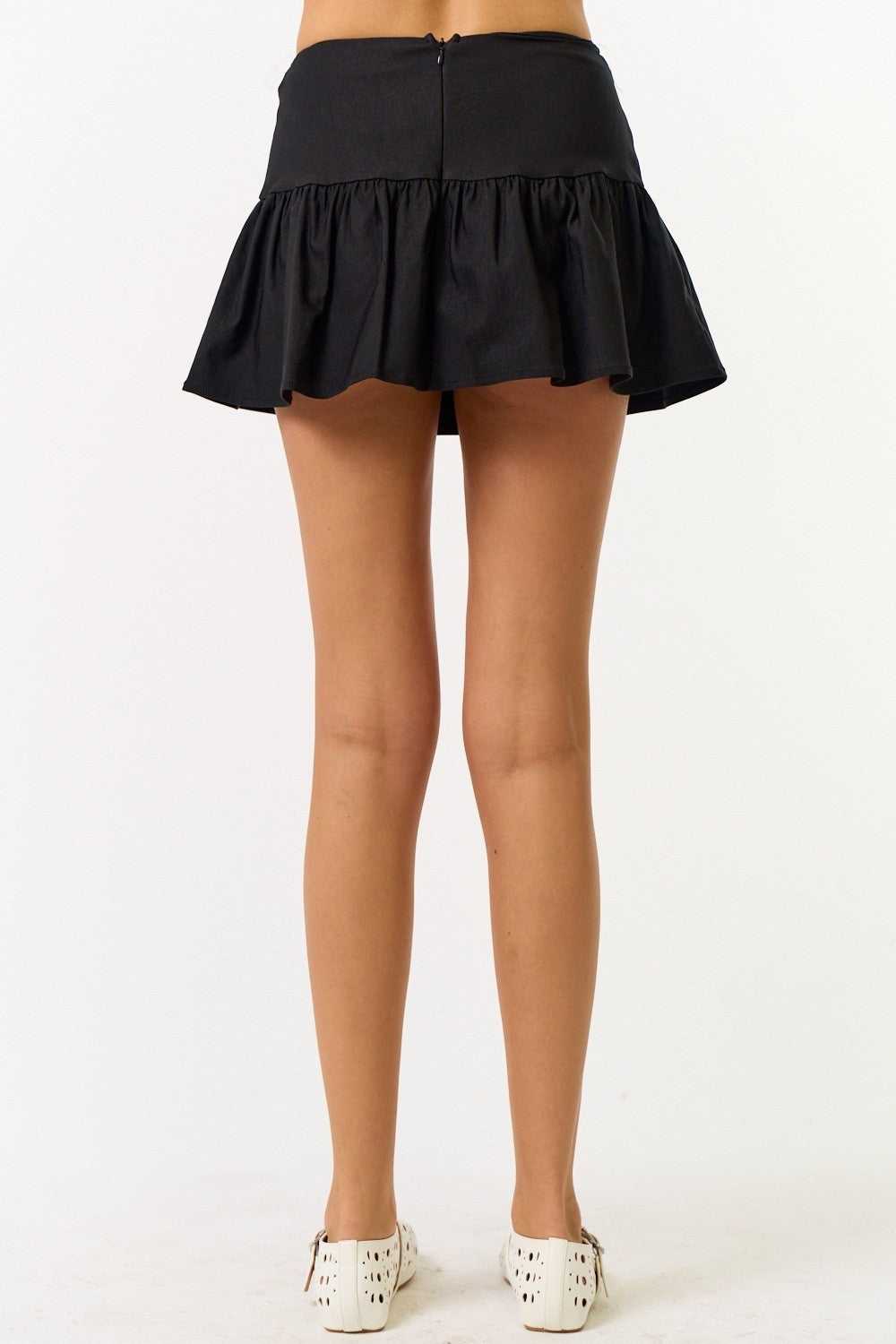 Fashion Black Bubble Flare Mini Skort