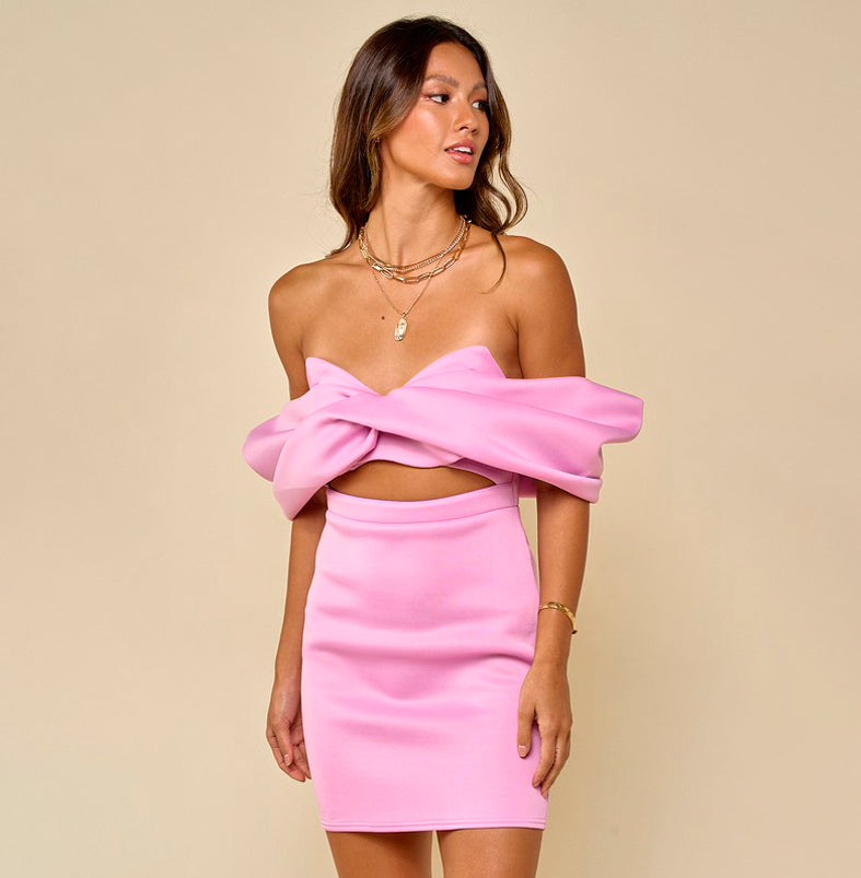 Elegant Lavender V-Neck Off Shoulder Cut-Out Ruffle Mini Dress
