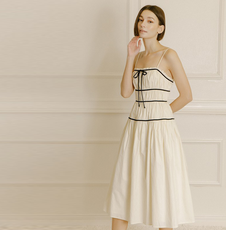 Elegant Cream Strap Contrast Ruffle Midi Dress Elegant Cream Strap Contrast Ruffle Midi Dress