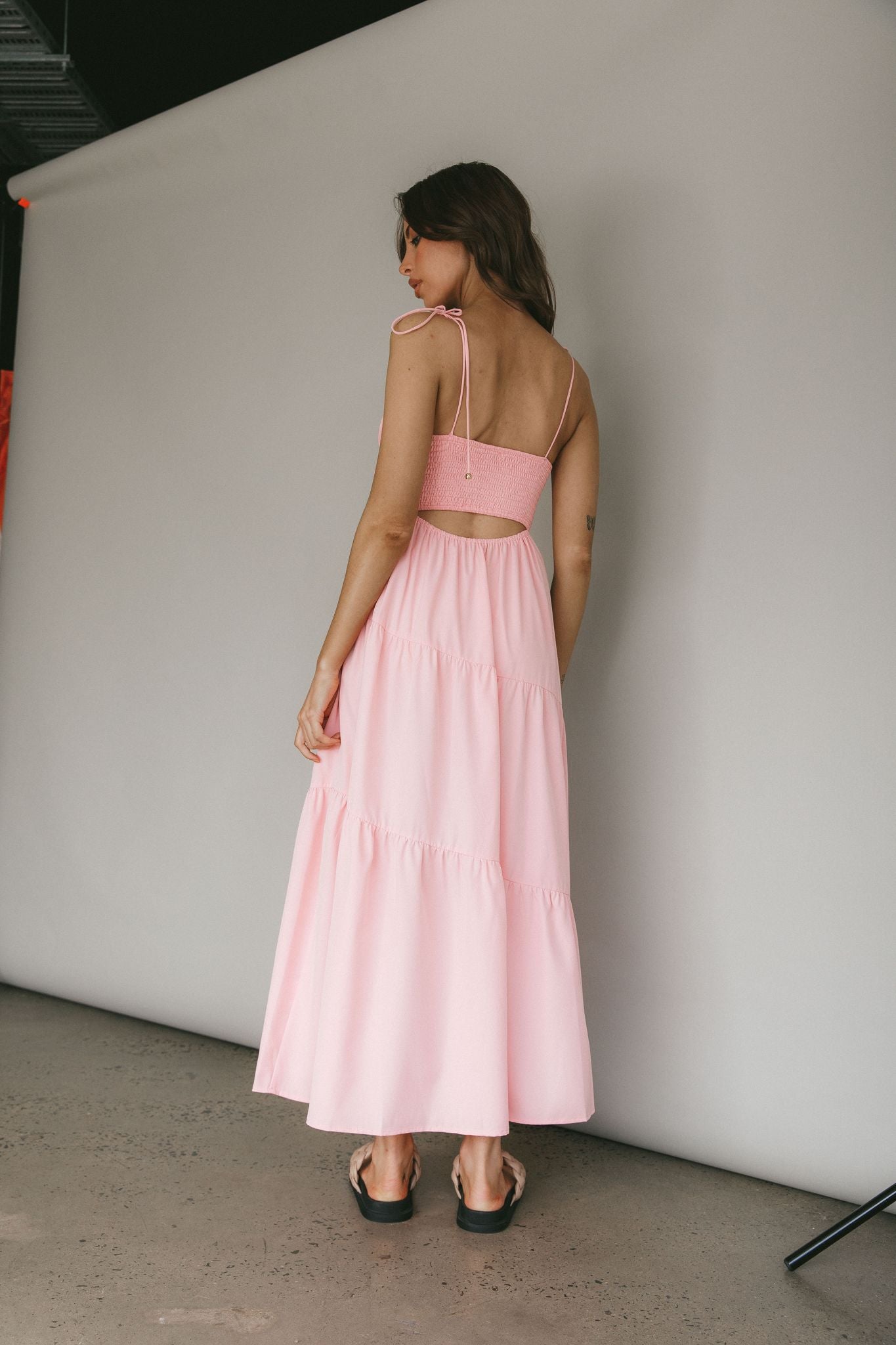 Fashion Casual Strap Blush Open Back Elastic Maxi Dress