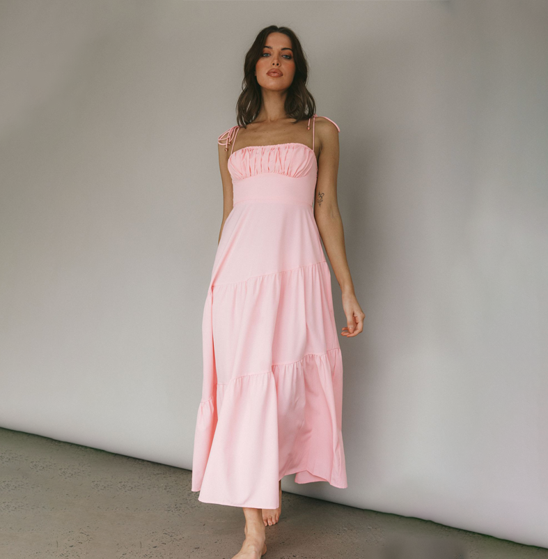 Fashion Casual Strap Blush Open Back Elastic Maxi Dress Fashion Casual Strap Blush Open Back Elastic Maxi Dress