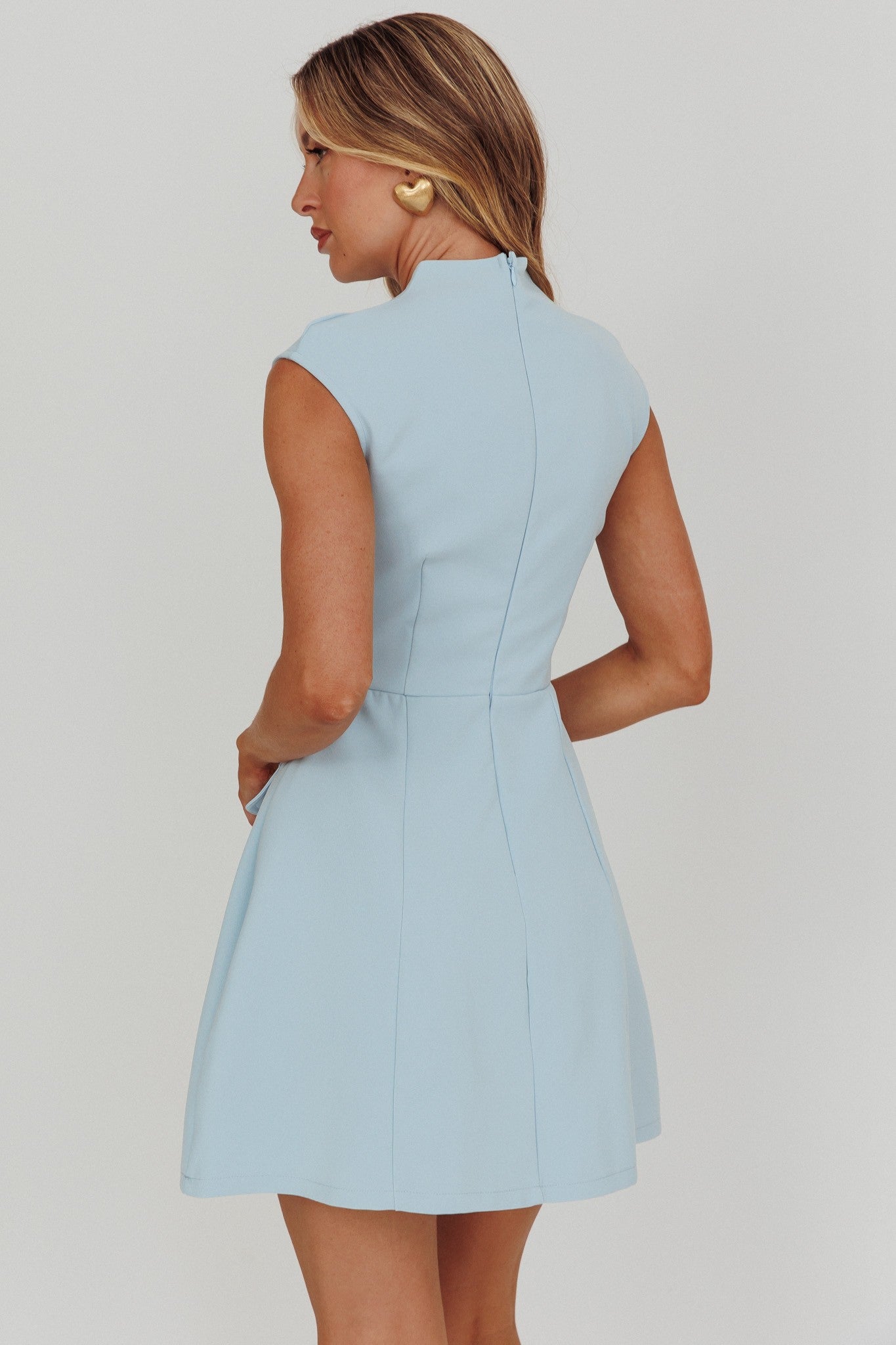 Elegant Steel Blue Sleeveless Round Neck Dress