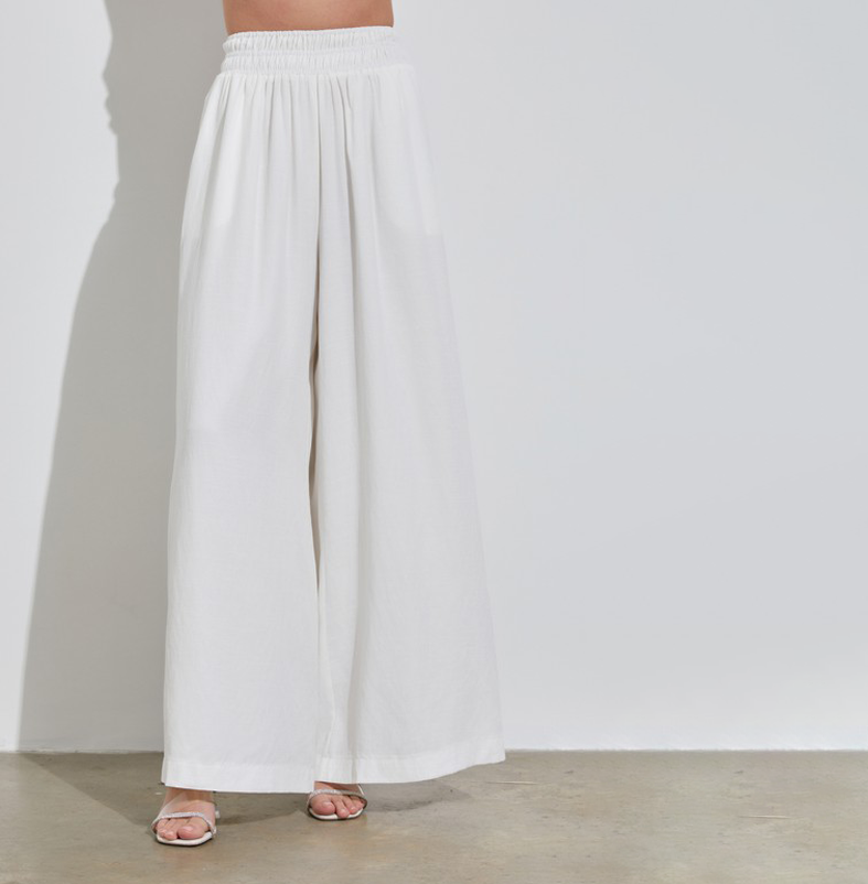 Solid White Wide Leg Long Summer Palazzo Pants, White