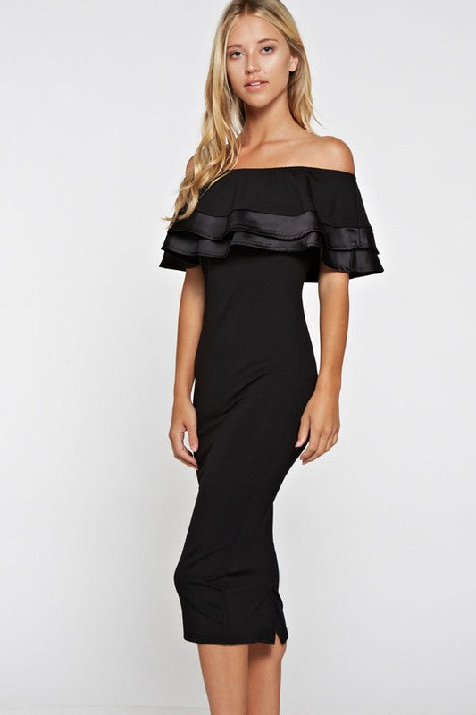 Elegant Off Shoulder Black Ruffle Dress