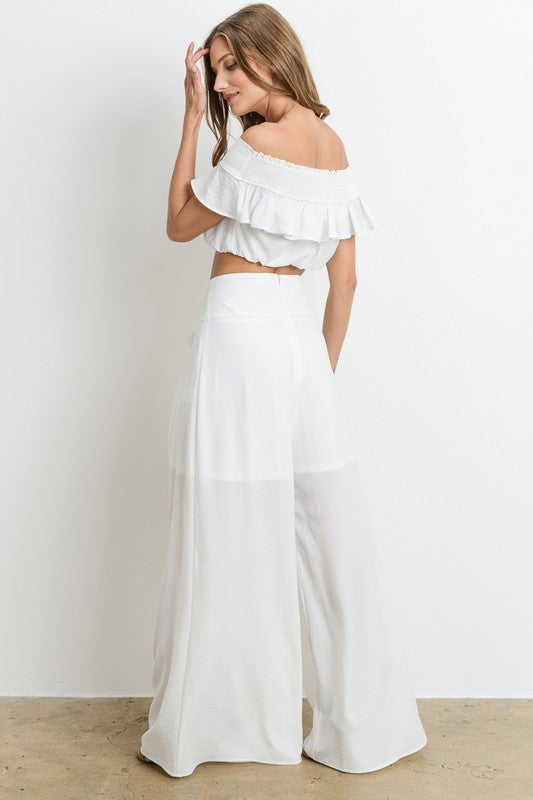 Elegant Off Shoulder White Ruffle Tie-Up Top