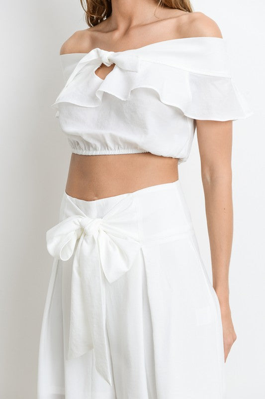 Elegant White Tie-Up Palazzo Pants