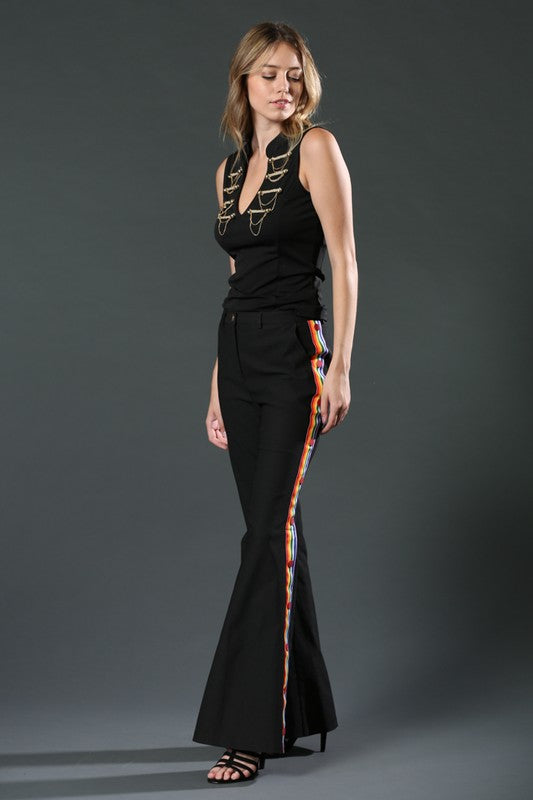 Fashion Black Deep V-Neck Detailed Top