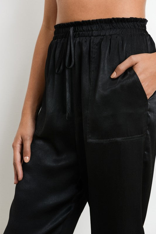 Elegant Black Satin Jogger Pants