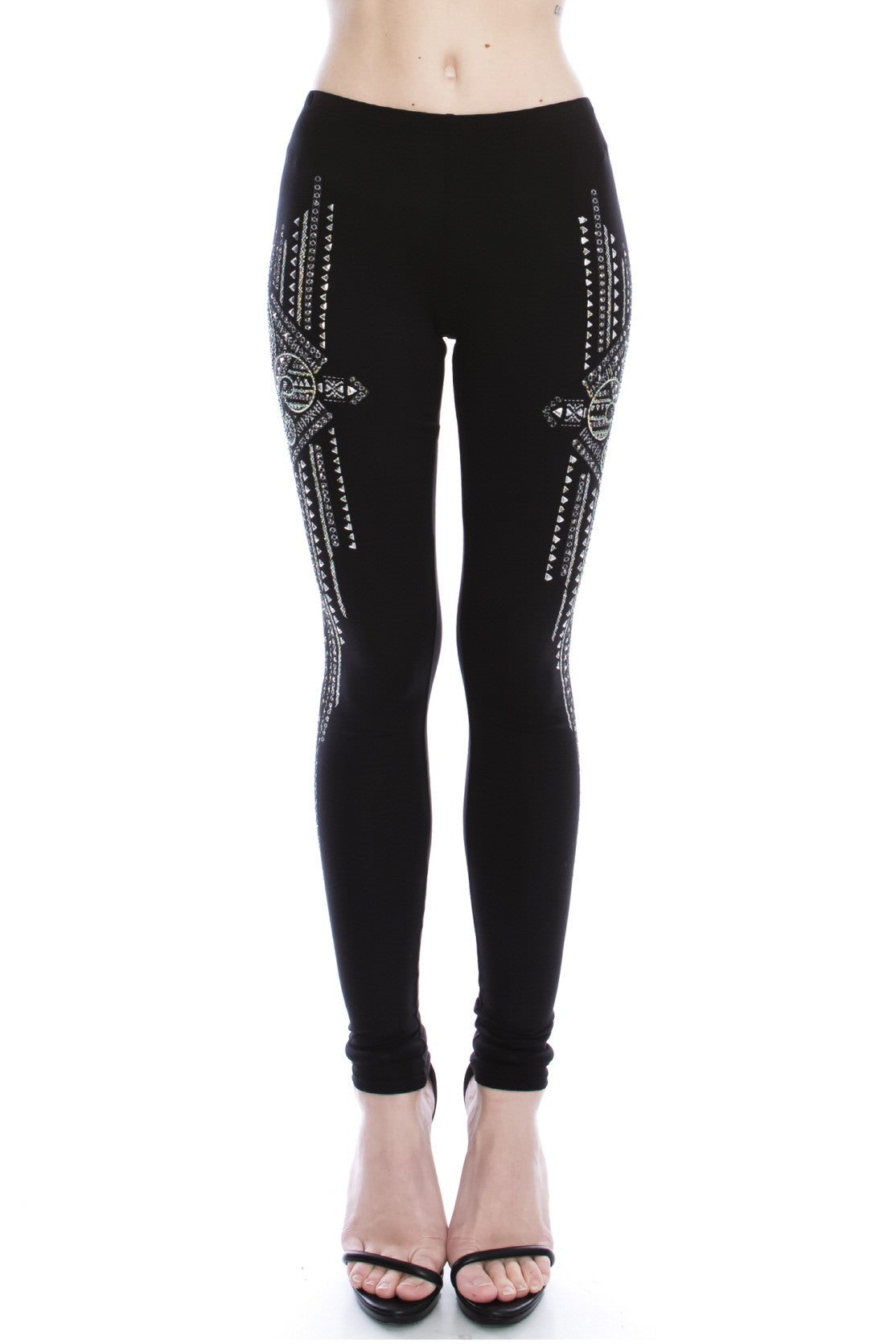 Fashion Crystal Design Black Legging