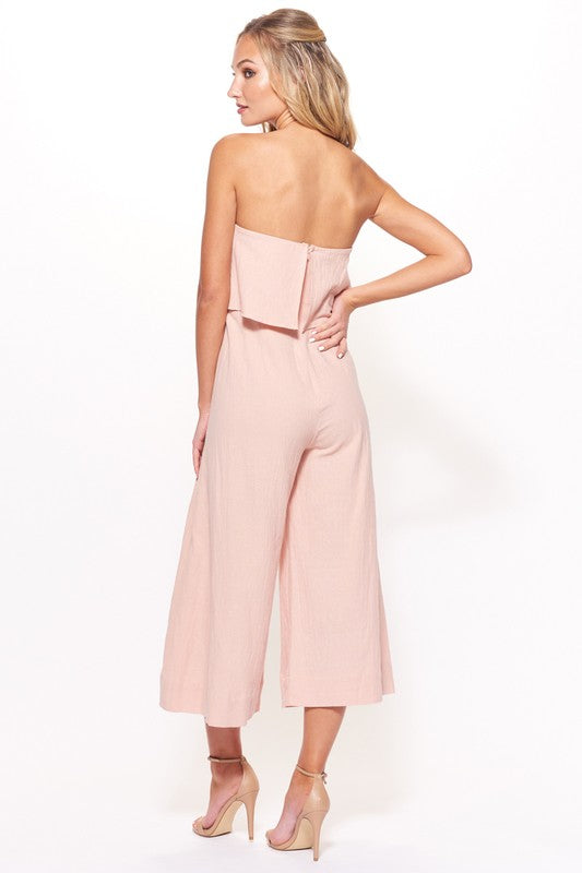Fashion Ruffle Strapless Blush Jumpsuit