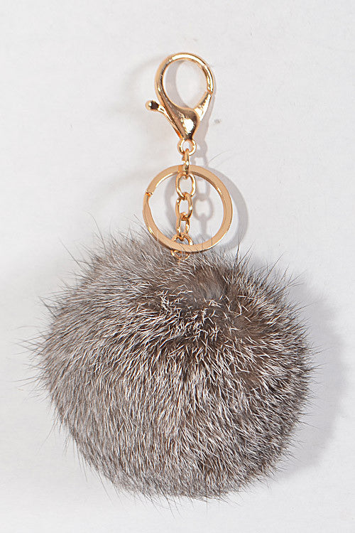 Small Grey Pom Pom Gold Key Chain