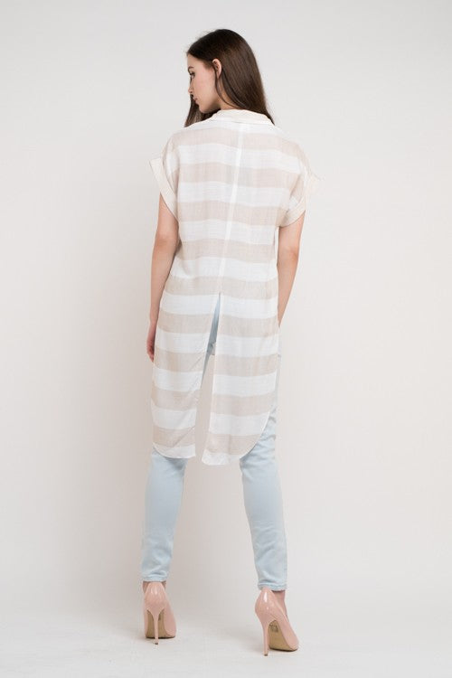 Elegant Marine Beige Button Down Blouse