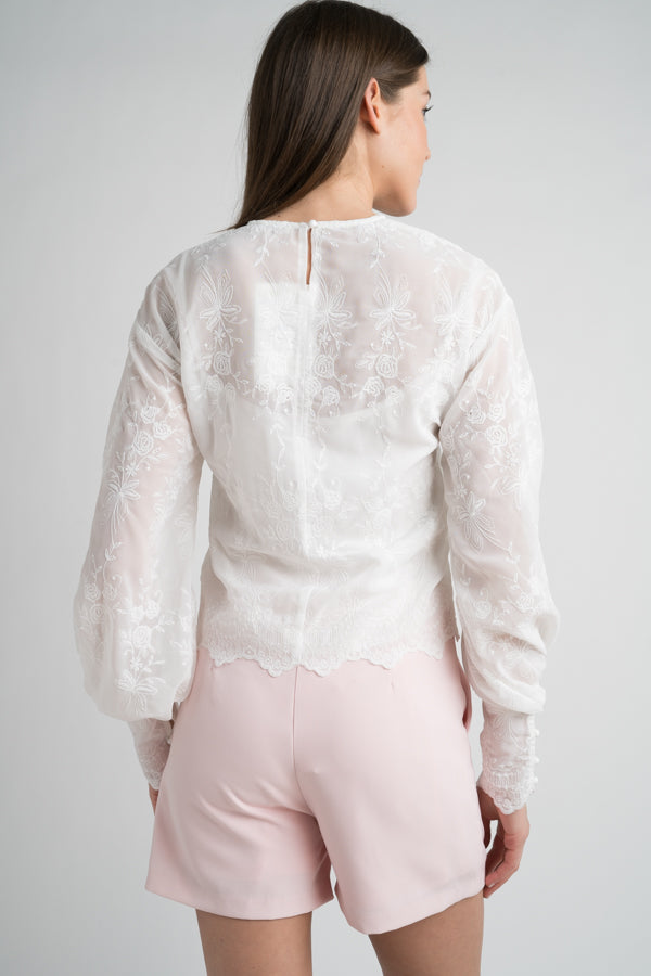 Elegant White Floral Lace Blouse