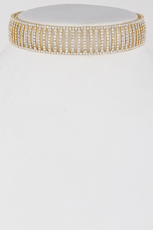 Elegant Open Rhinestone Gold Choker Necklace