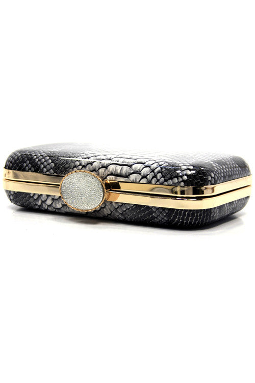 Fashion Animal Print Shiny Black Clutch