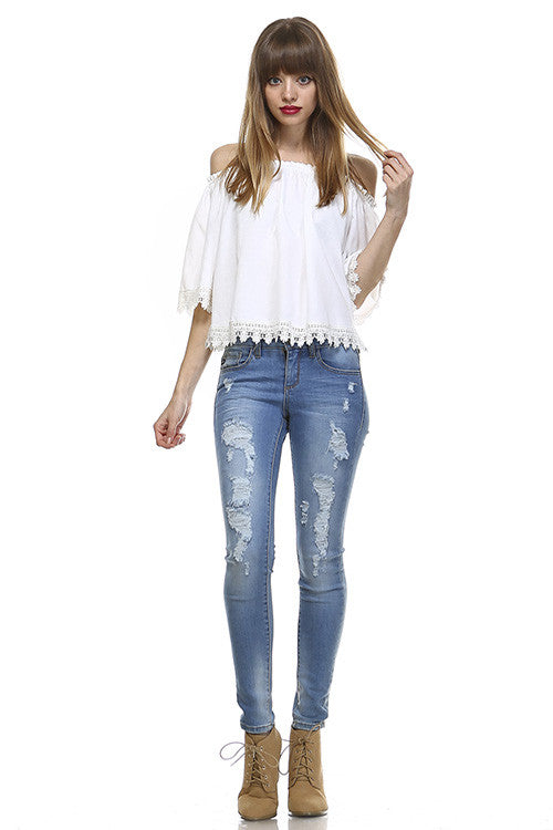 Off Shoulder Crochet White