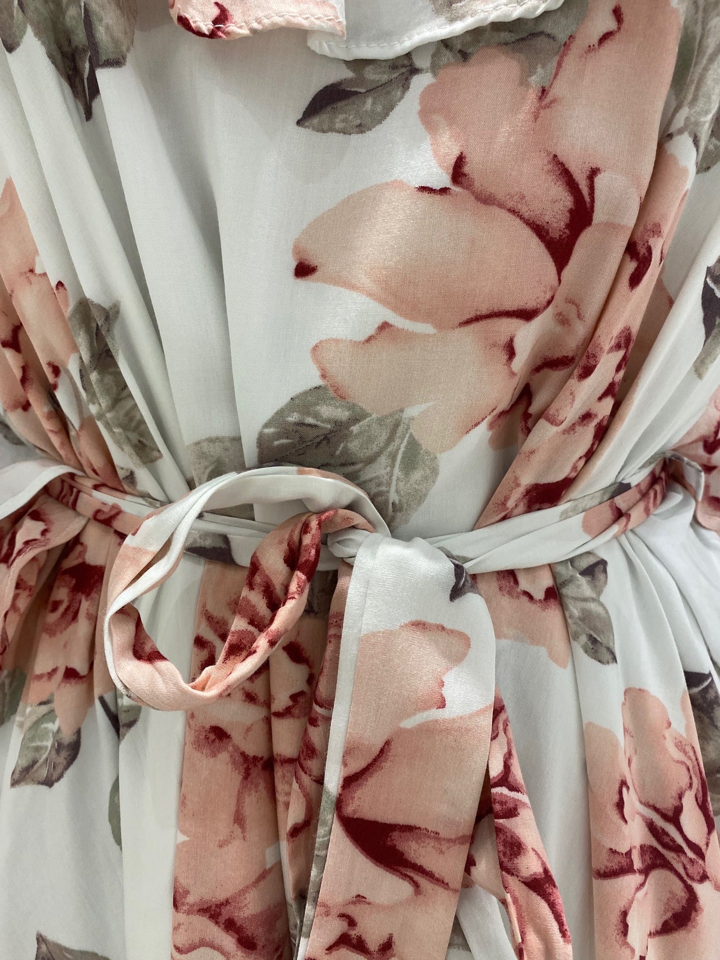 Fashion Strap White Multi-Color Floral Print Tie-Up Ruffle Sleeveless Dress