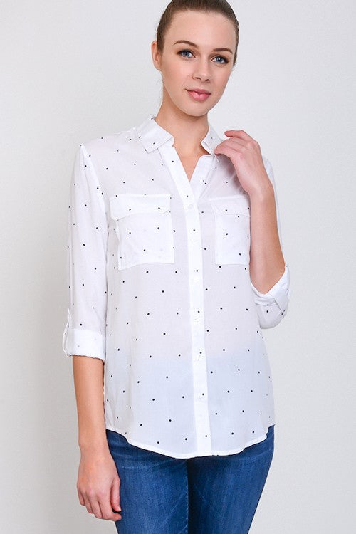 Fashion Polka Dot White Blouse