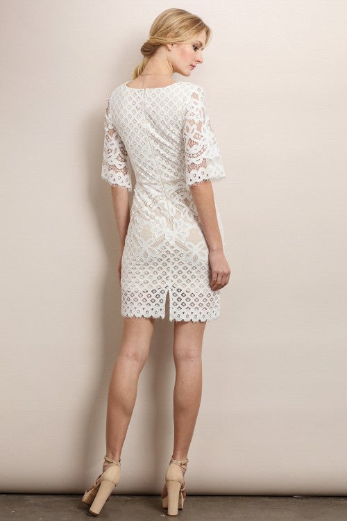 White Bell Sleeve Lace Dress