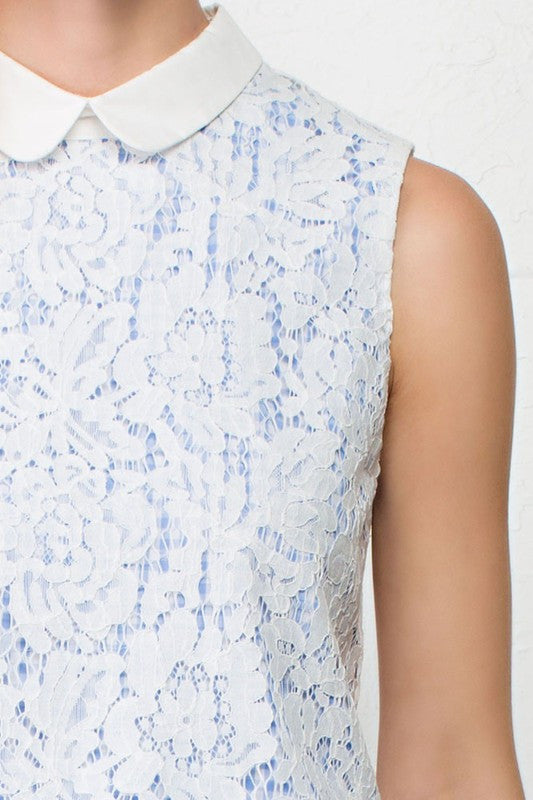 Elegant Lace Light Blue Checkered Top