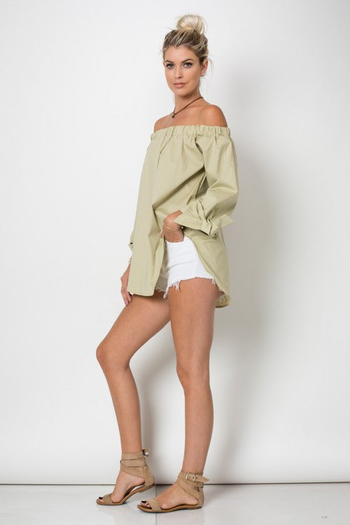 Resort Off The Shoulder Beige Tie Top