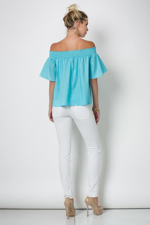 Resort Off The Shoulder Aqua Elastic Band Top