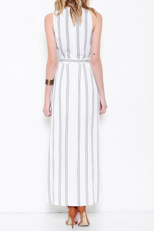 Elegant White Stripe Romper Maxi Romper
