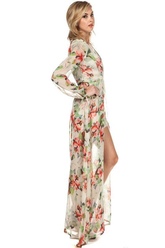 Summer Floral White Maxi Romper
