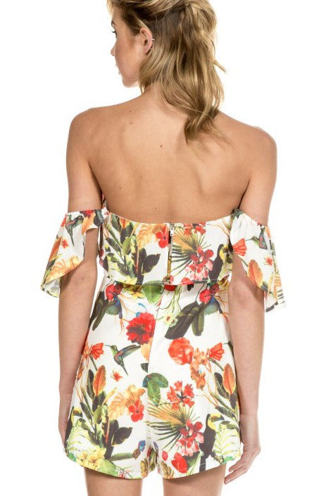 Elegant Tropical Print Romper