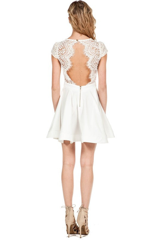Elegant White Flare Lace Dress