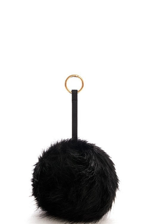 Large Black Pompom Gold Key Chain