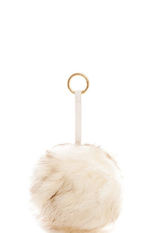 Large White Pompom Gold Key Chain