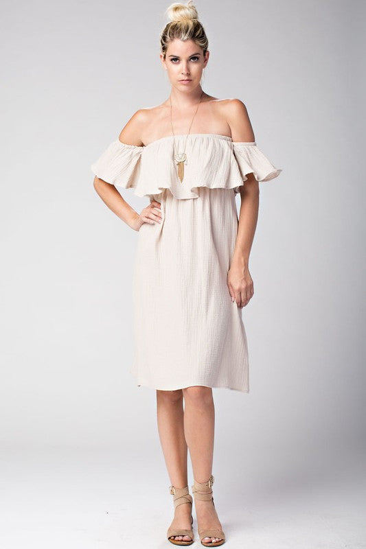 Casual Beige Off Shoulder Dress EDITE MODE Casual Beige Off Shoulder Dress EDITE MODE