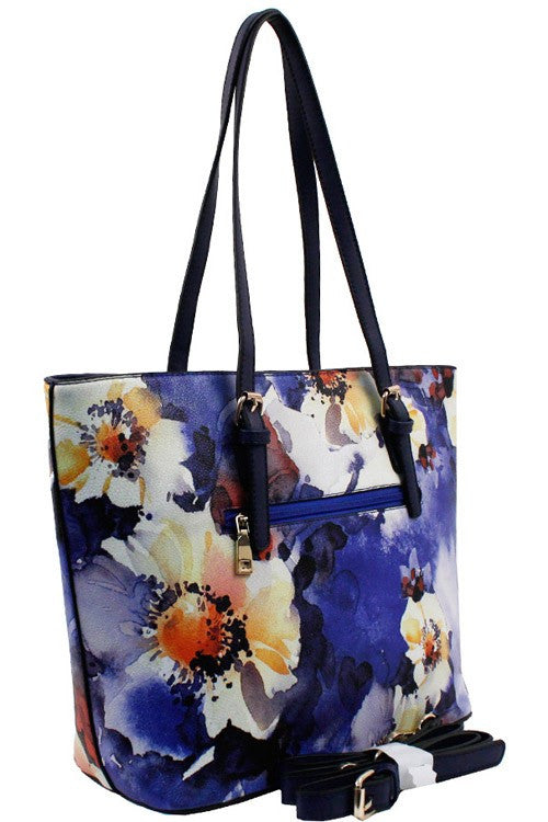 Elegant Blue Floral Watercolor Top Handle Bag Set