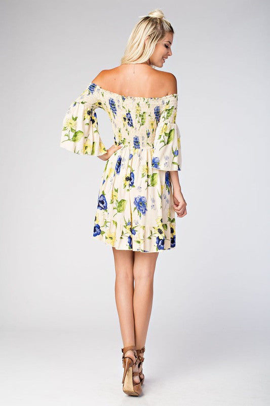 Summer Floral Off Shoulder Bell Sleeve Dress