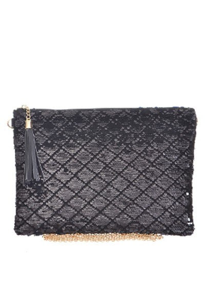 Fashion Sequence Geometric Black Clutch