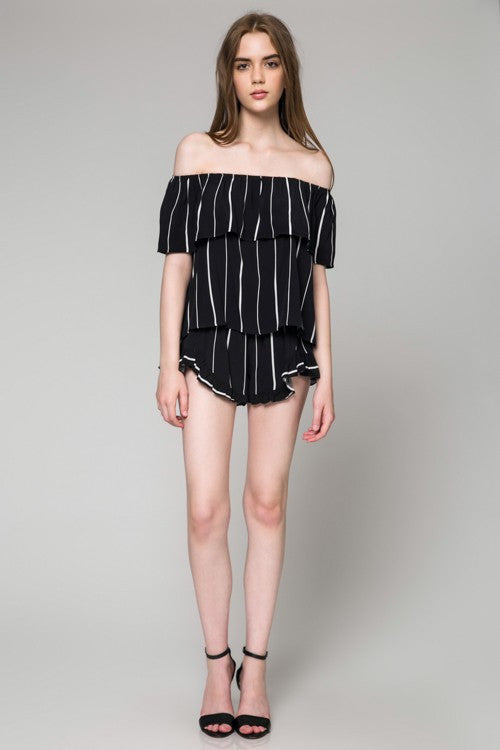 Fashion Off Shoulder Black Contrast Top