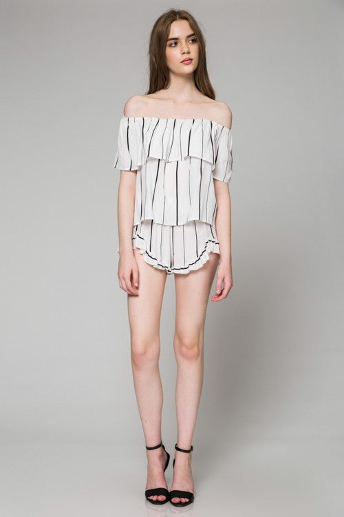 Fashion Off Shoulder White Contrast Top
