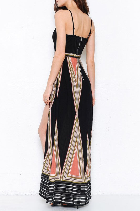 Elegant Black Stripe Multi-Color Maxi Romper