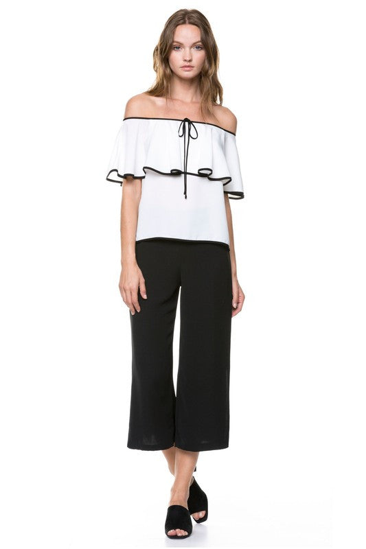 Elegant Contrast Border Off The Shoulder Top