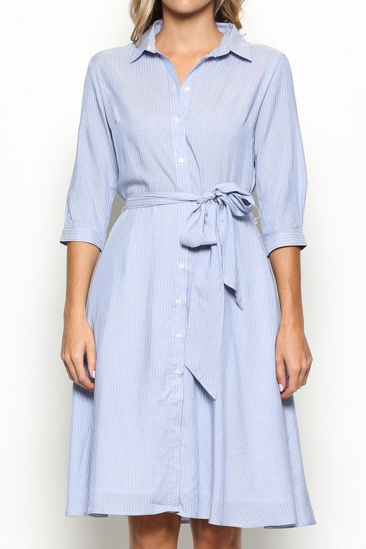 Elegant Marine Blue Shirt Dress