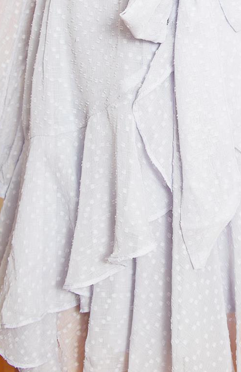 Fashion Grey Texture Detailed Ruffle Tie-Up Dress with Long Sleeve