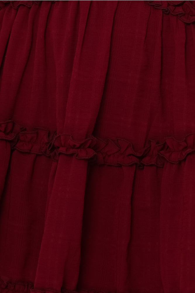 Fashion Plum Detailed Print V-Neck Ruffle Dress