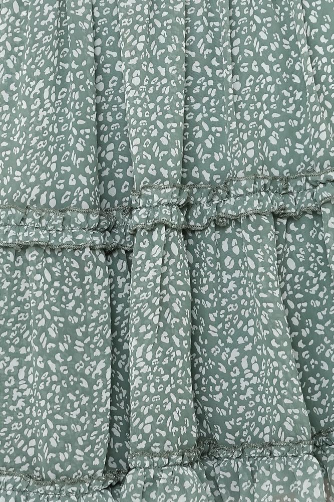 Fashion Strap Ruffle Olive Floral Print V-Neck Summer Dress