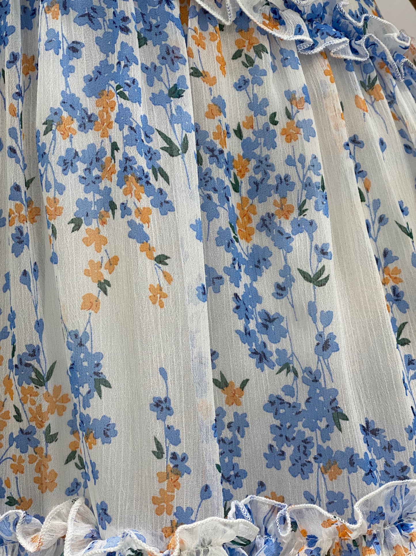 Fashion Strap Ruffle White Multi-Color Floral Print V-Neck Summer Dress