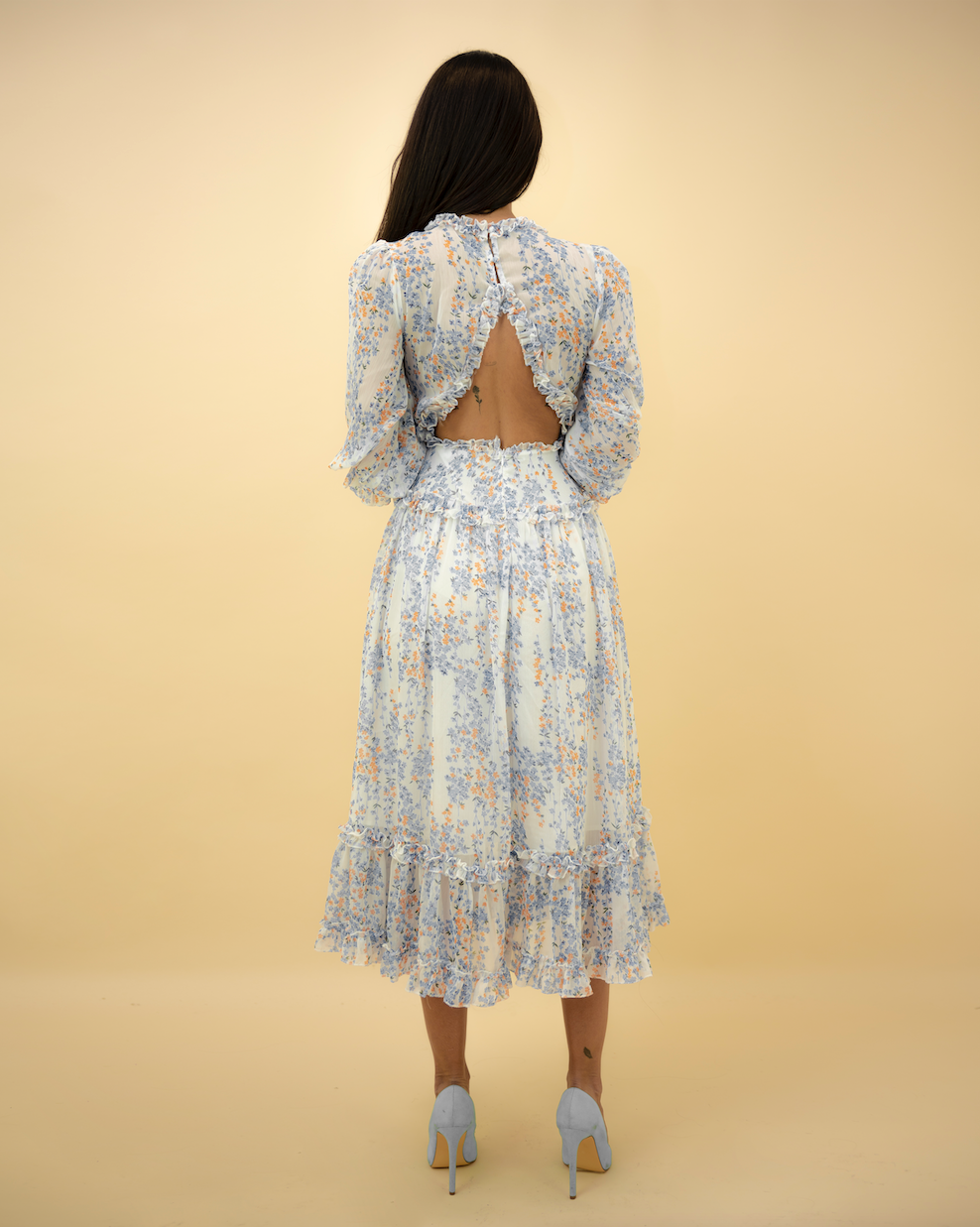 Fashion White Multi-Color Floral Print V-Neck Ruffle Maxi Dress