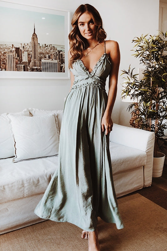 Fashion Strap Ruffle Olive Summer Jumpsuit