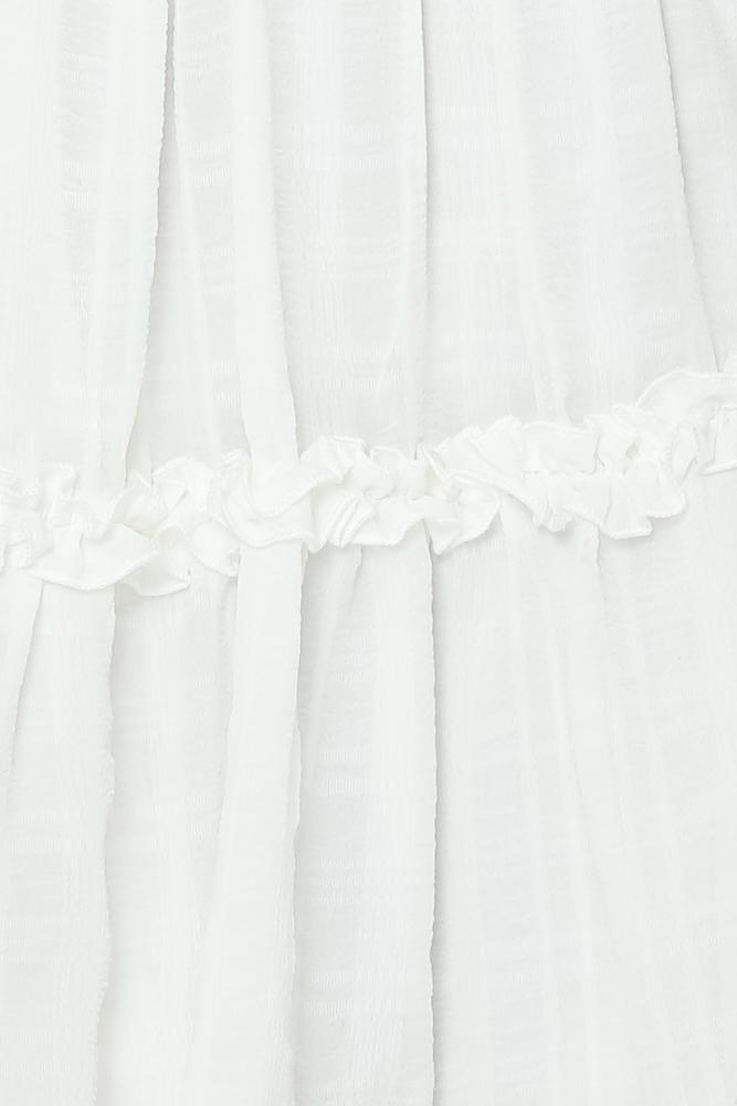 Fashion White Detailed Print V-Neck Ruffle Dress