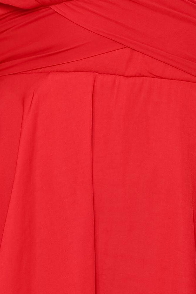 Elegant Off Shoulder Red Satin Tie-Up Ruffle Romper
